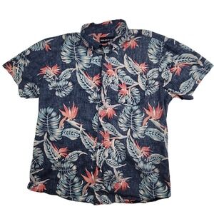 Molokai‎ Surf Co Mens XL Blue Floral Bird of Paradise Short Sleeve  Shirt